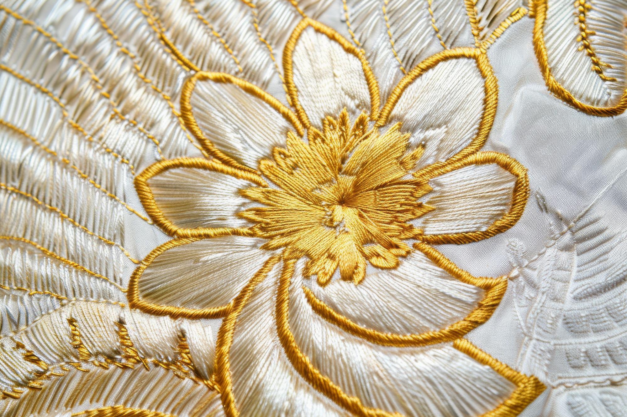 Embroidered floral panel in gold threads