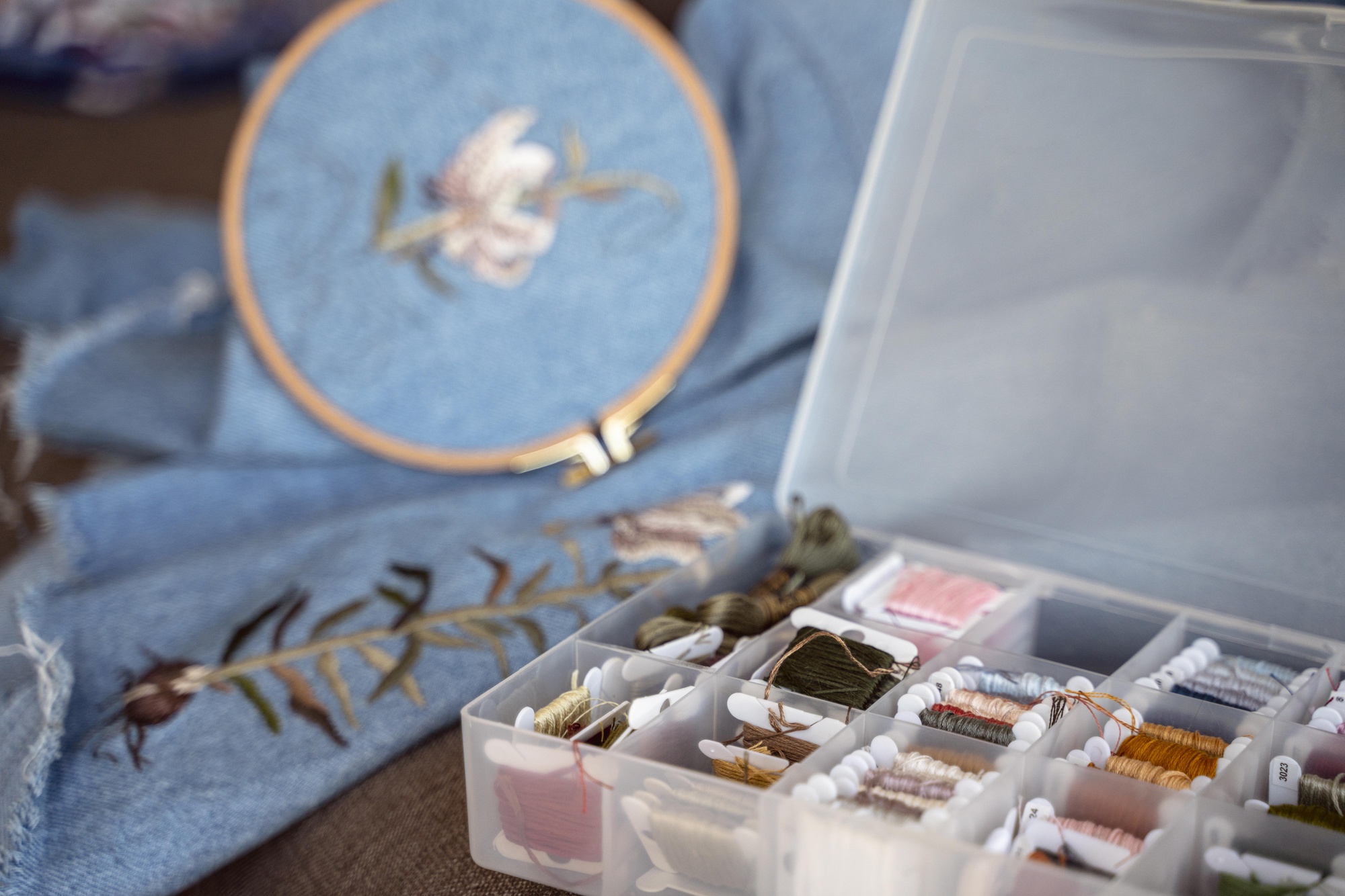Selection of embroidered samples on display